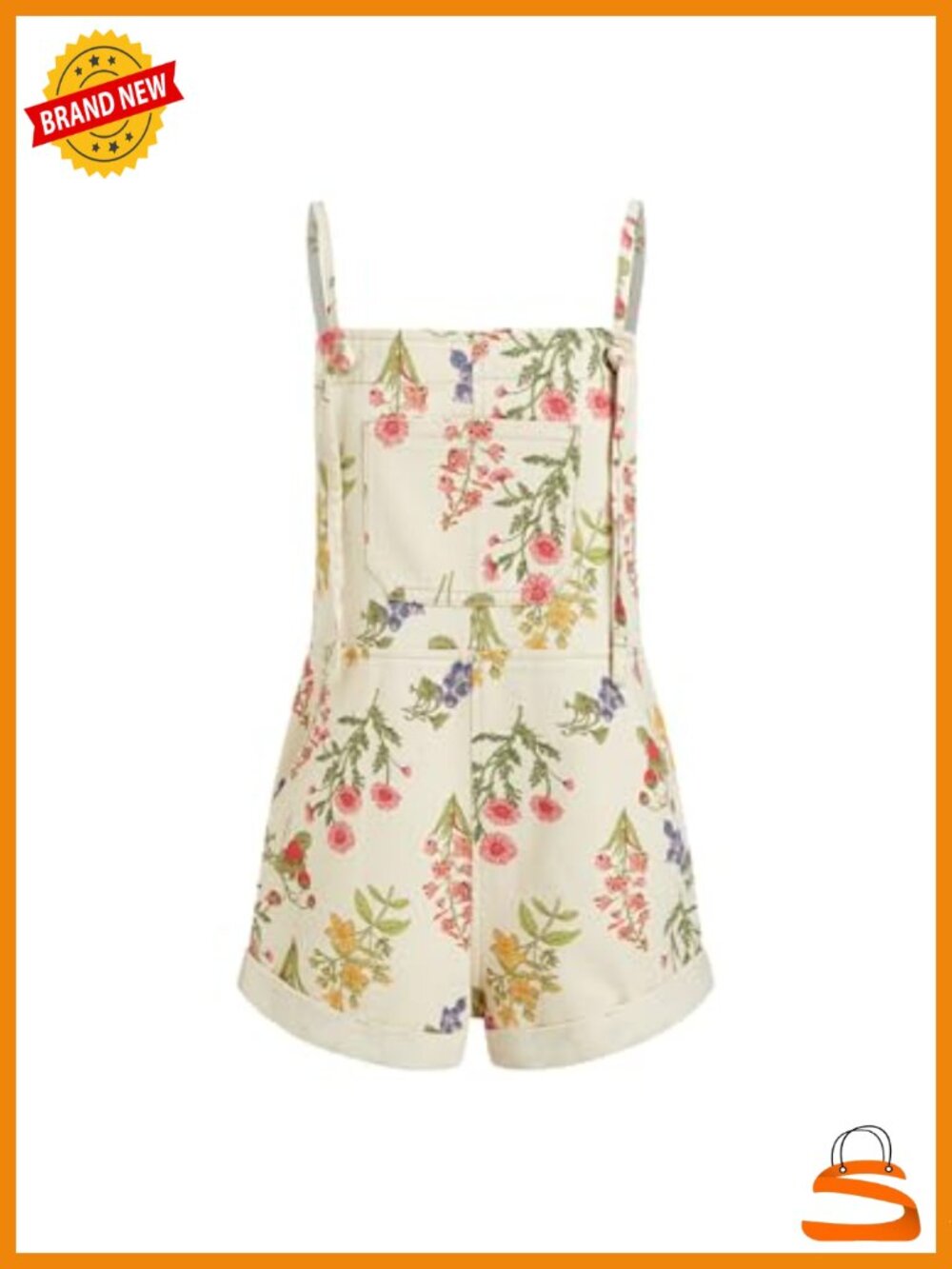 Denim Overall Shorts Romper Adjustable Strap Loose Fit Pockets
